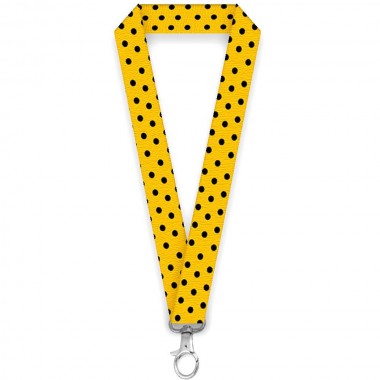 Lanyard personalizat galben cu buline negre